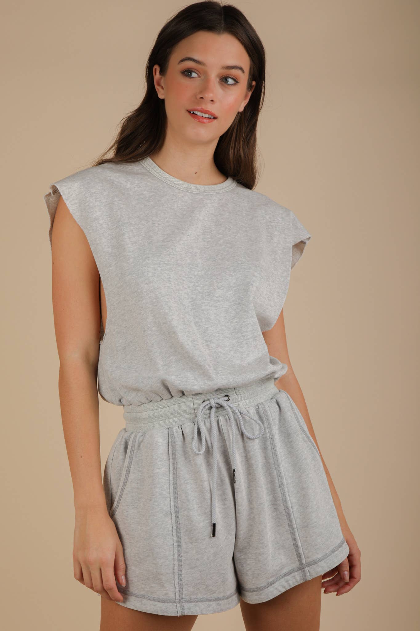 Washed Knit Romper w/ Cutout Back