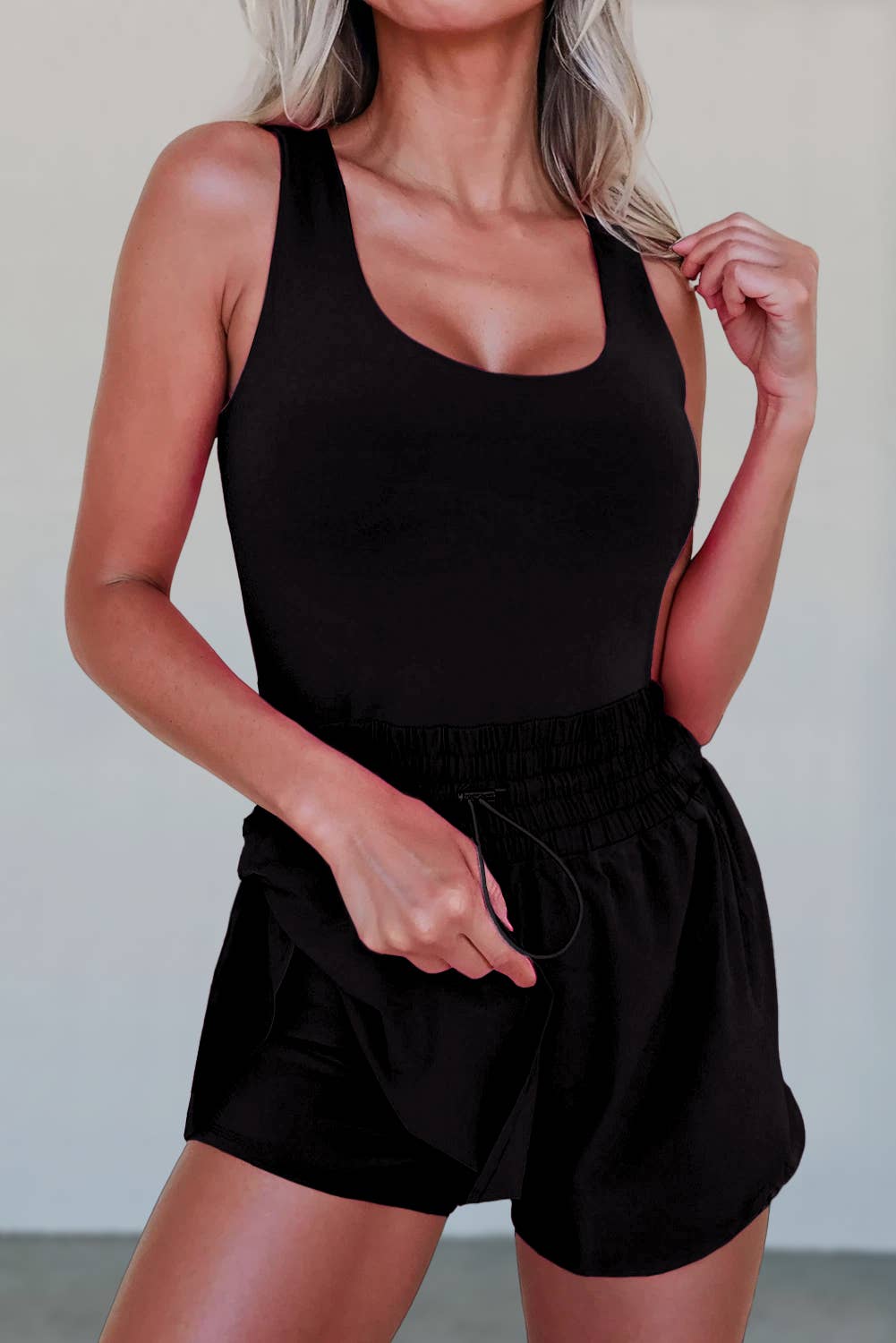 Solid Sleeveless Drawstring Waist Romper | S-XL