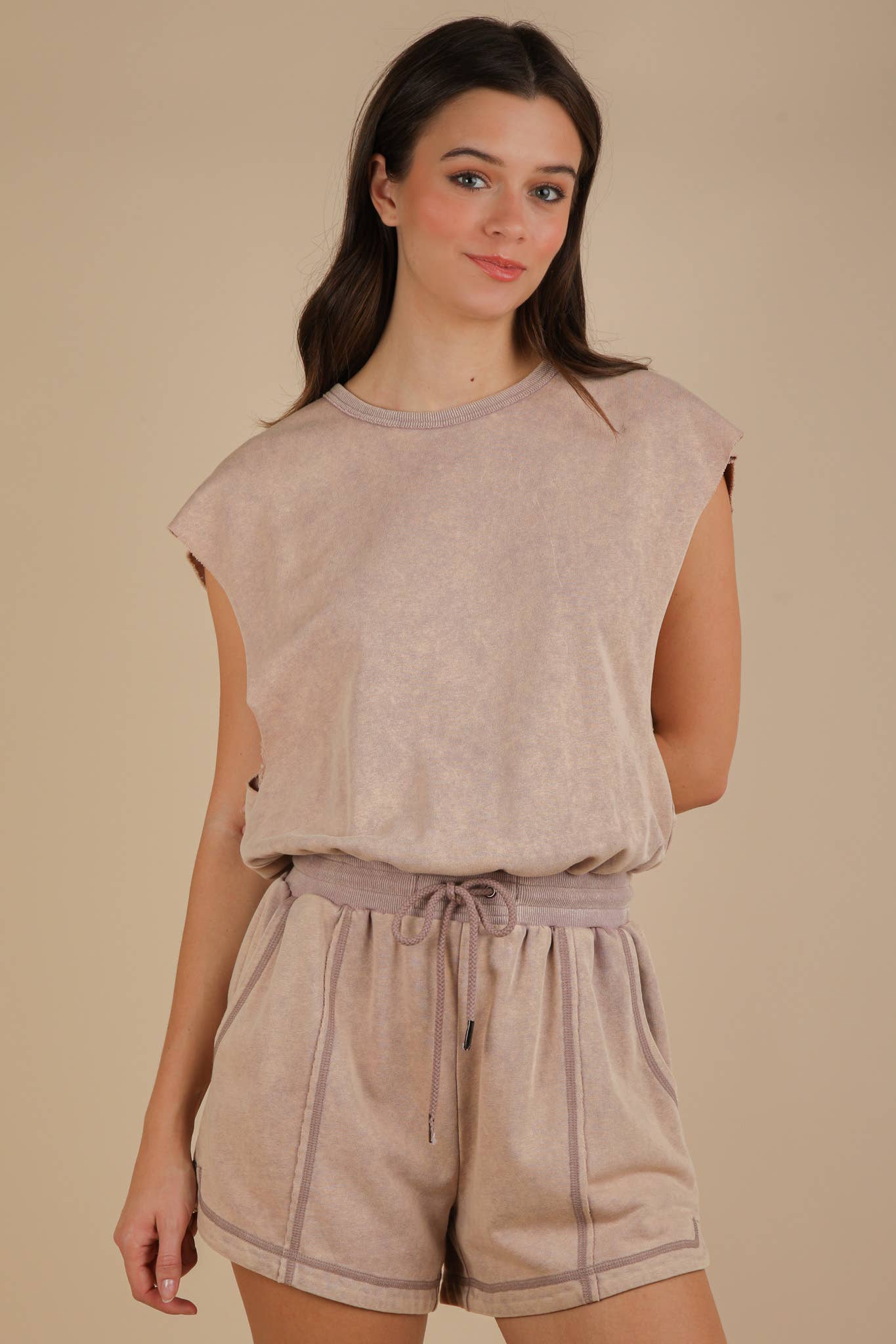 Washed Knit Romper w/ Cutout Back
