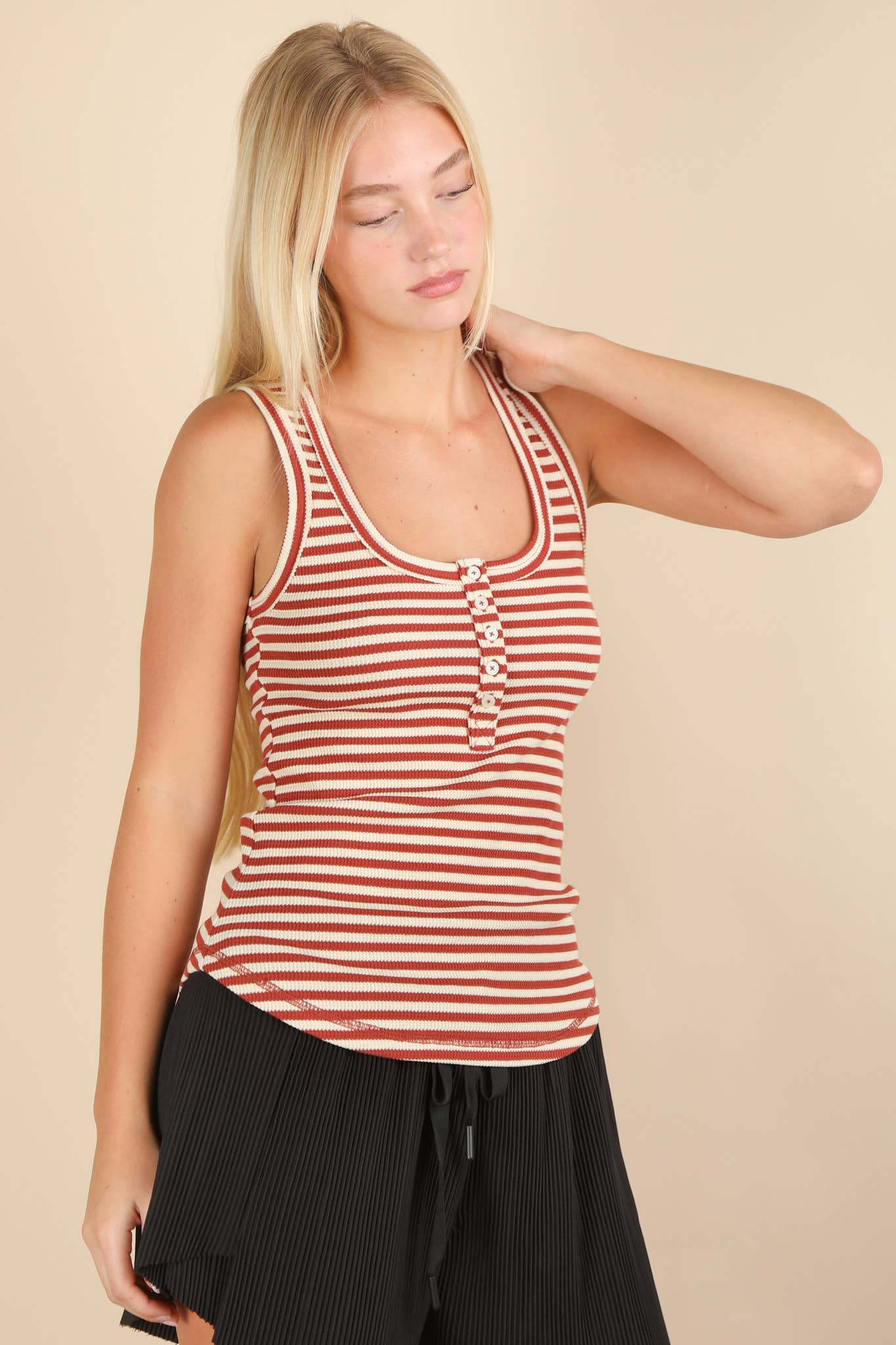 Solid Button Down Fitted Knit Tank Top