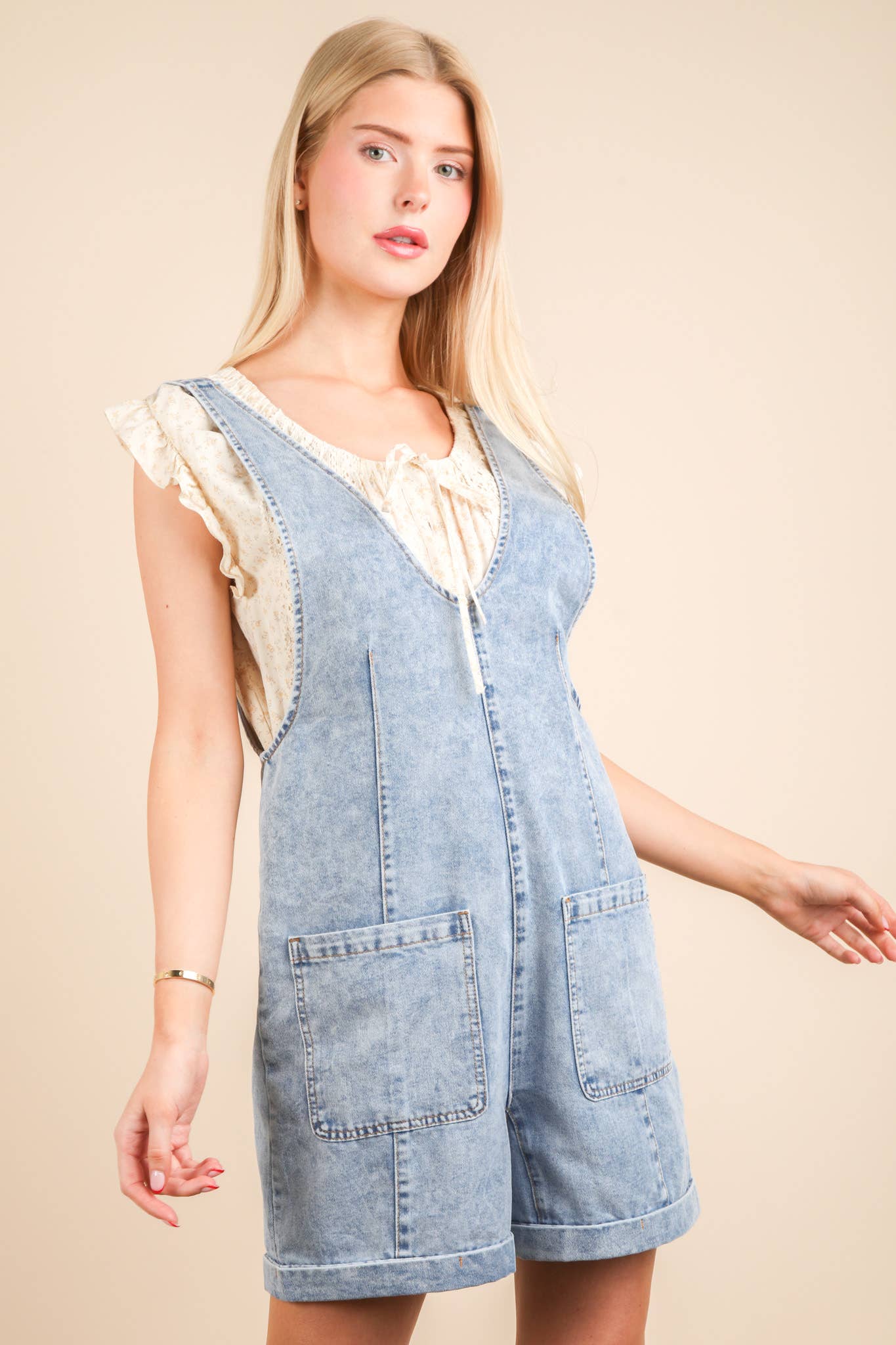 Washed Denim Casual Romper