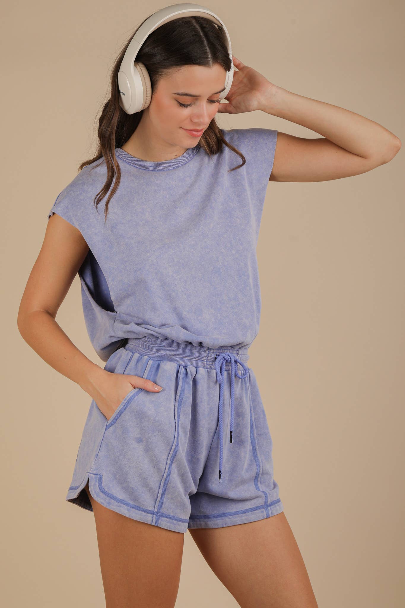 Washed Knit Romper w/ Cutout Back