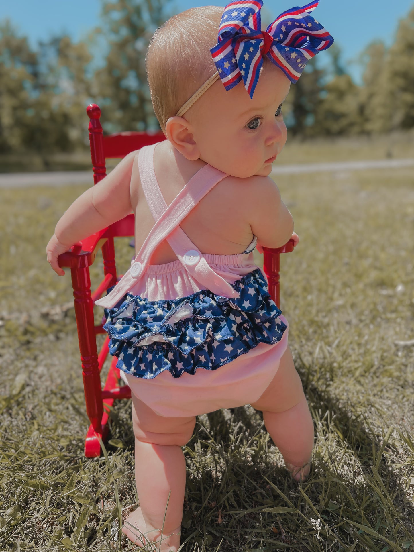 Baby Girl Dog Appliqué Patriotic Bubble
