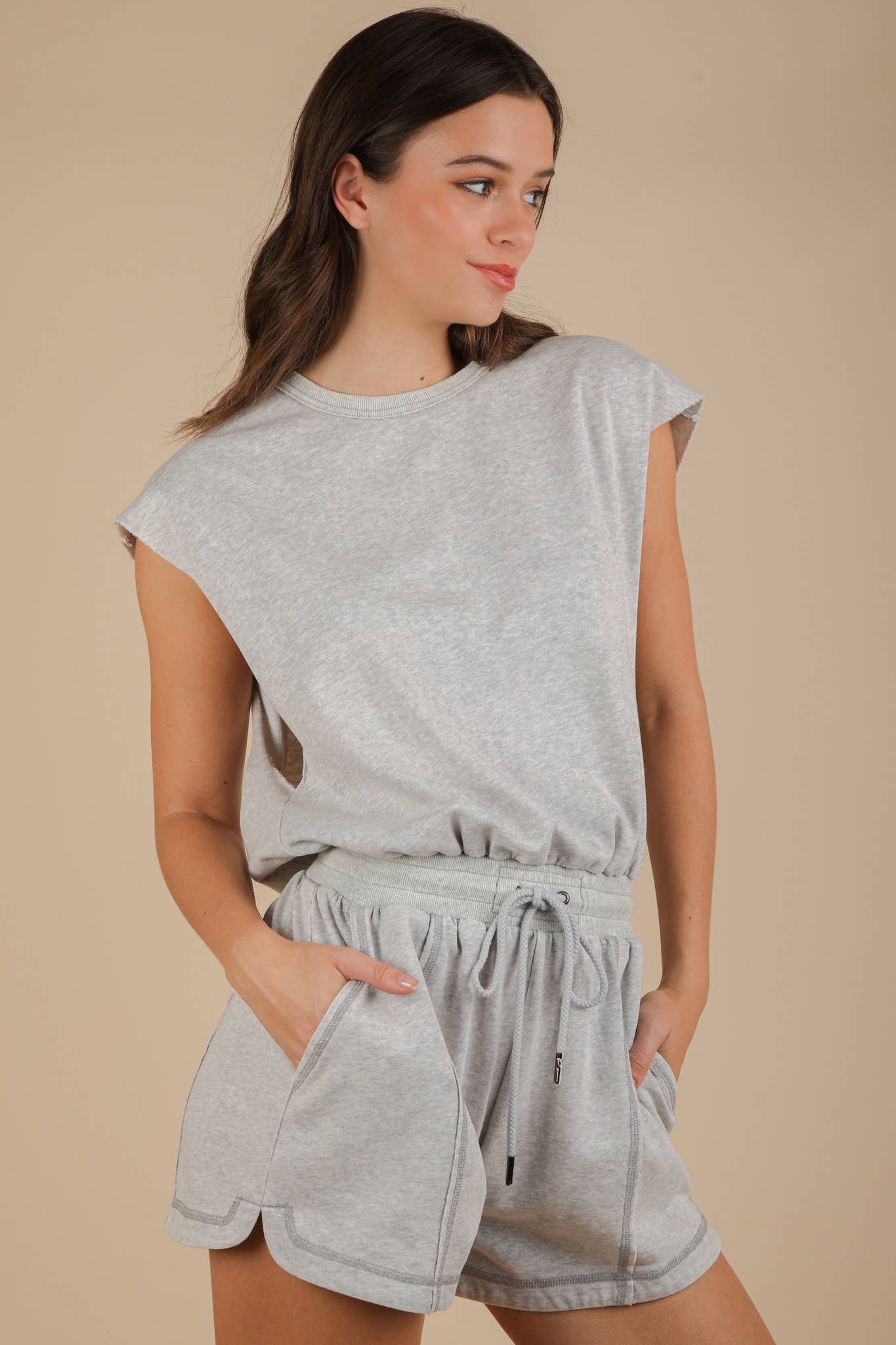 Washed Knit Romper w/ Cutout Back