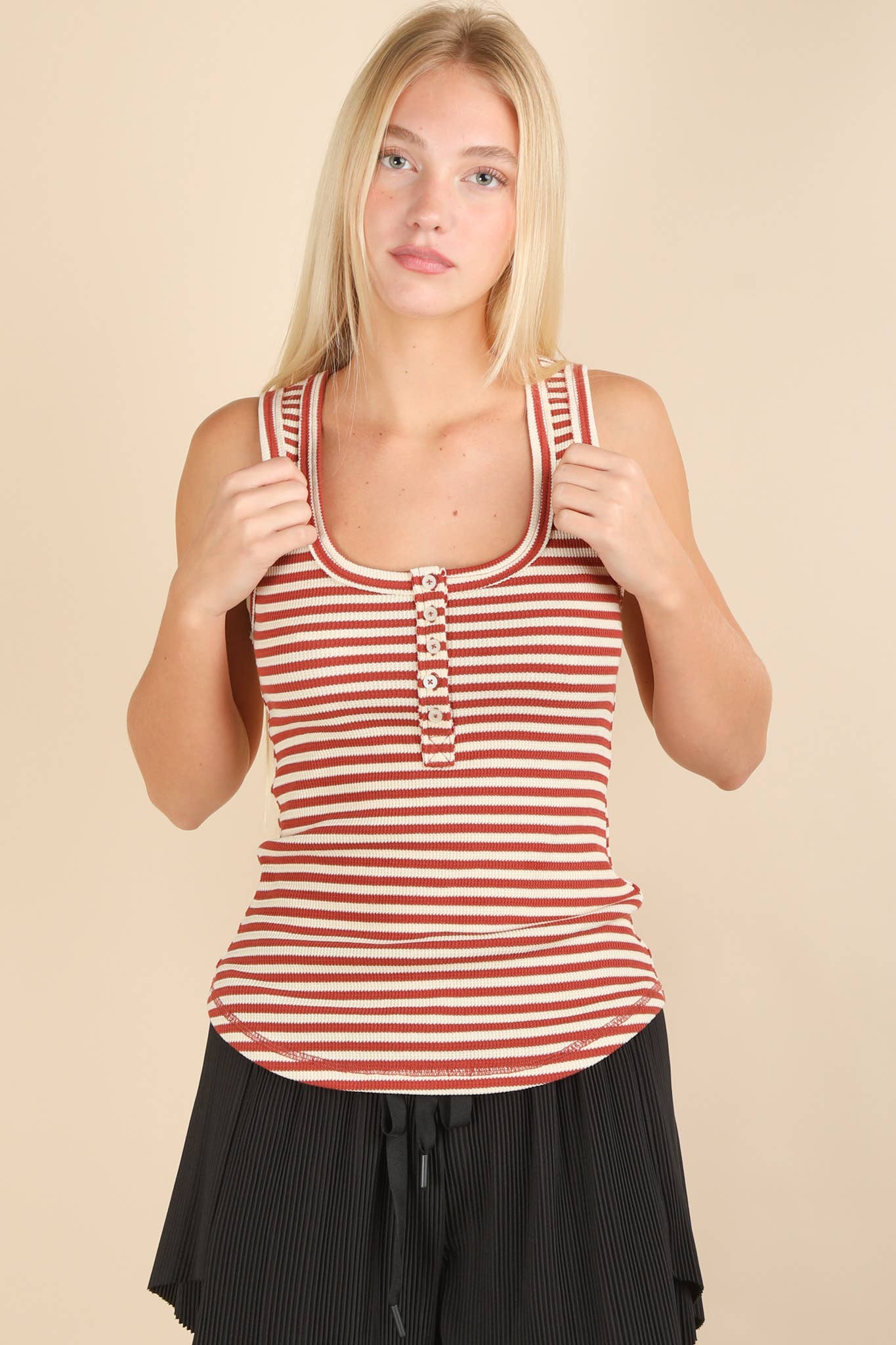 Solid Button Down Fitted Knit Tank Top