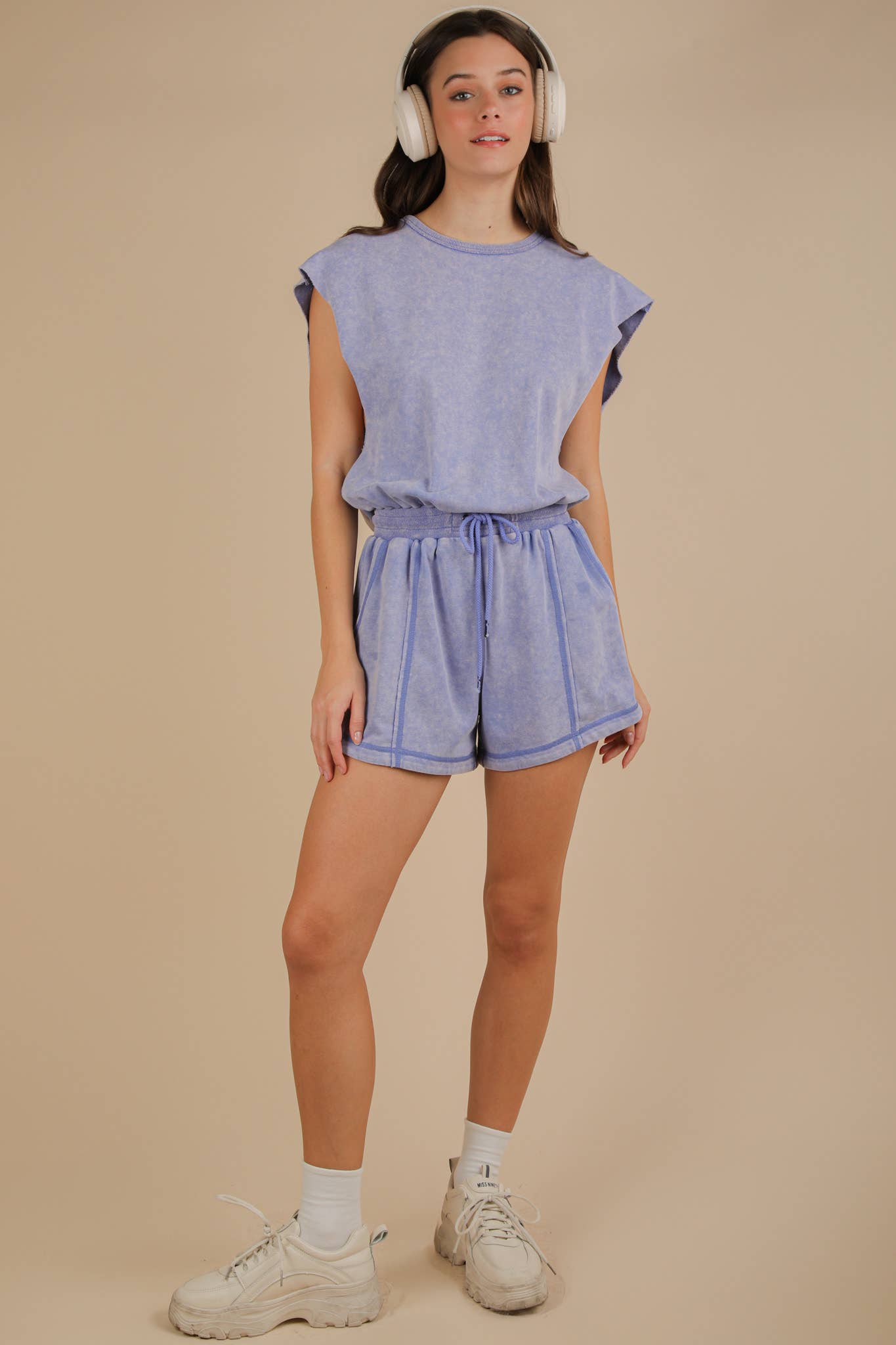 Washed Knit Romper w/ Cutout Back