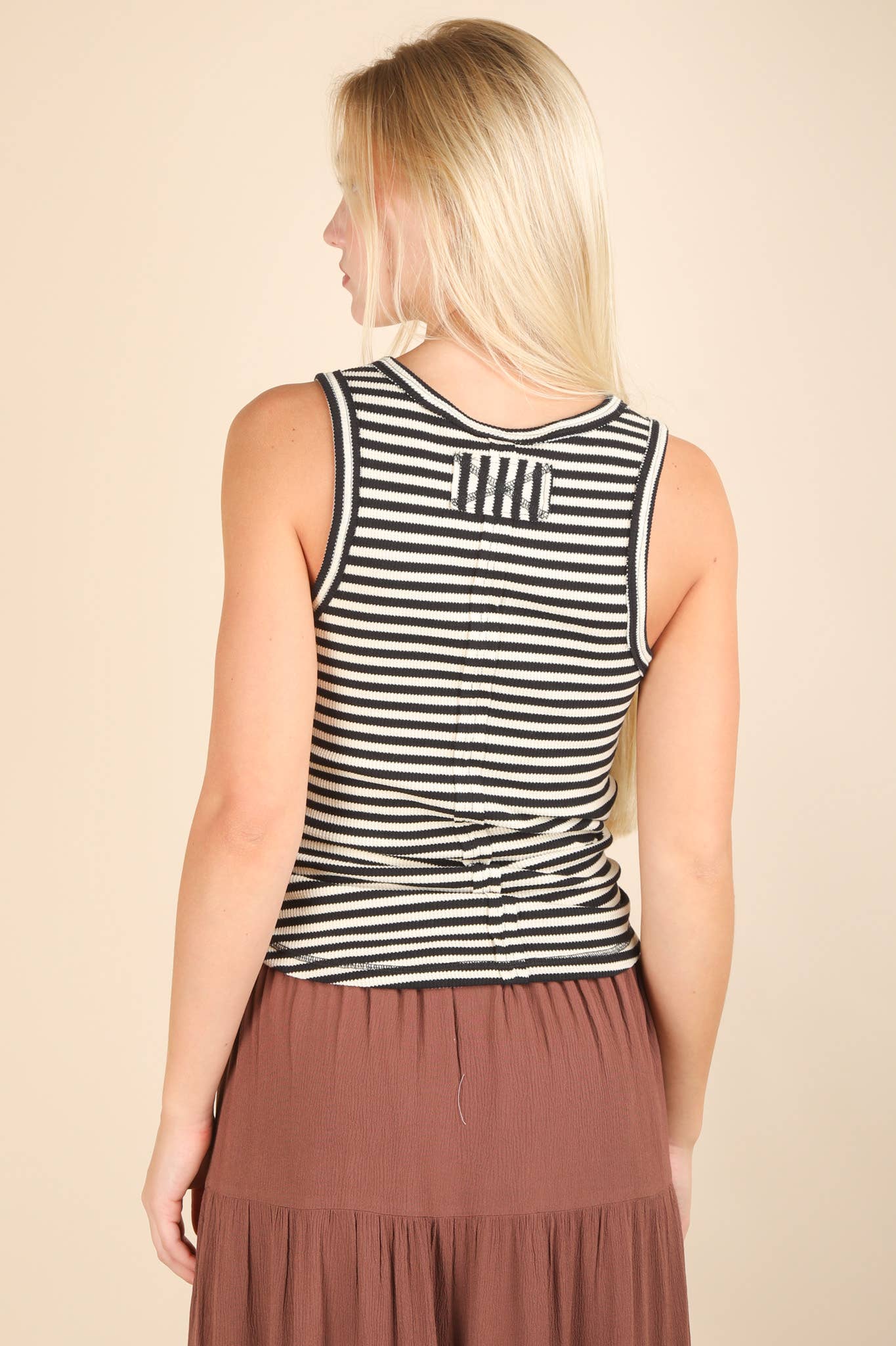 Solid Button Down Fitted Knit Tank Top