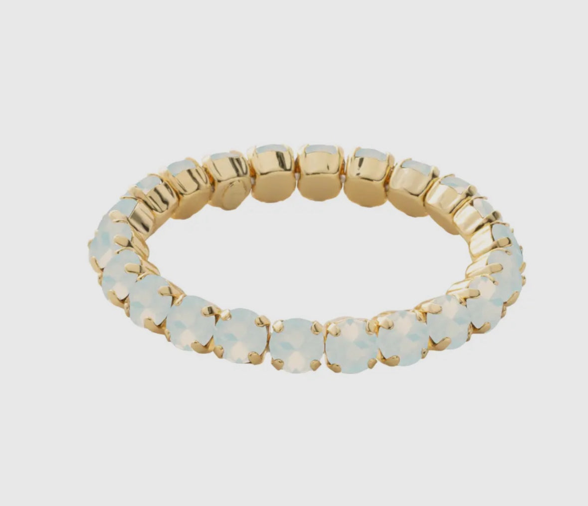10k gold & white opal crystal stretch bracelet 7in