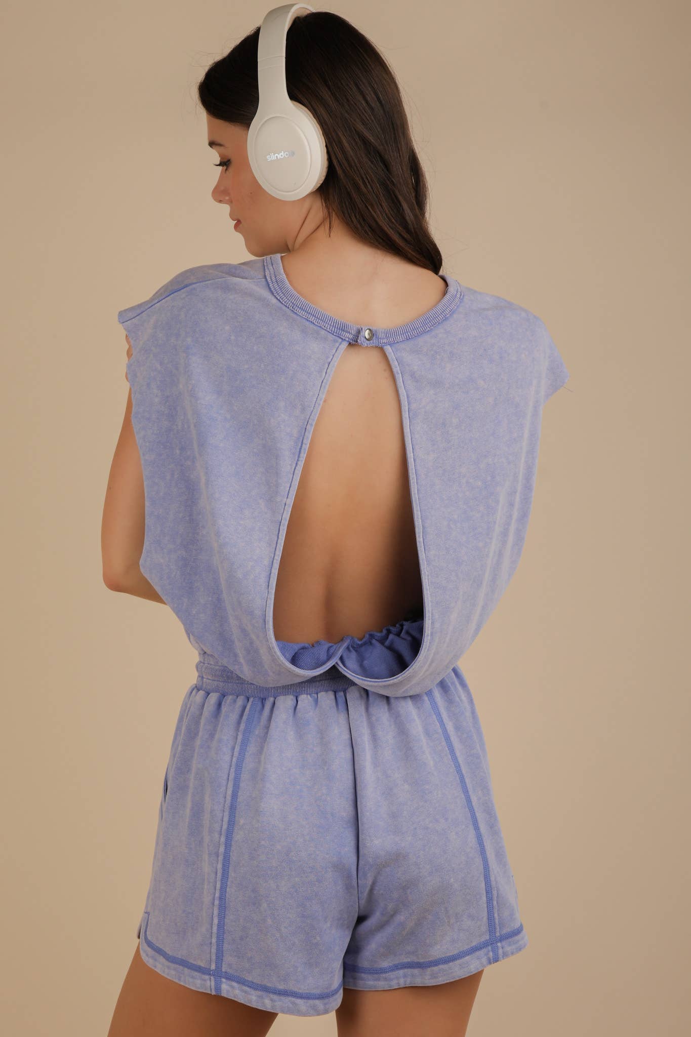 Washed Knit Romper w/ Cutout Back