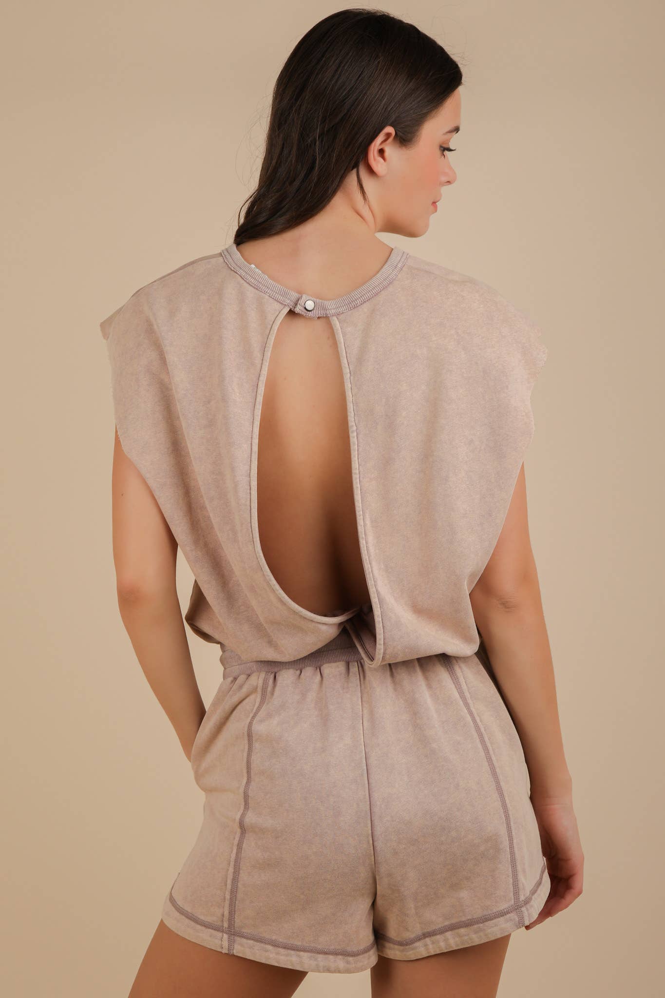 Washed Knit Romper w/ Cutout Back