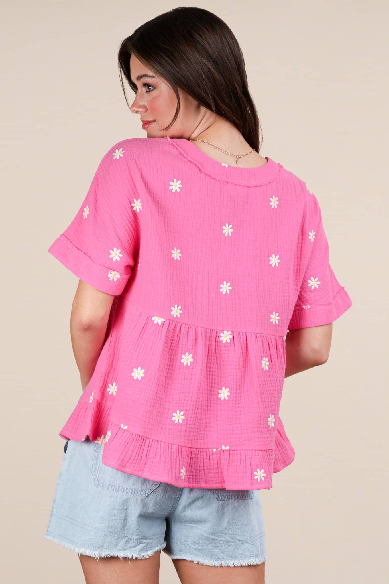 Flower Embroidered Woven Blouse Top