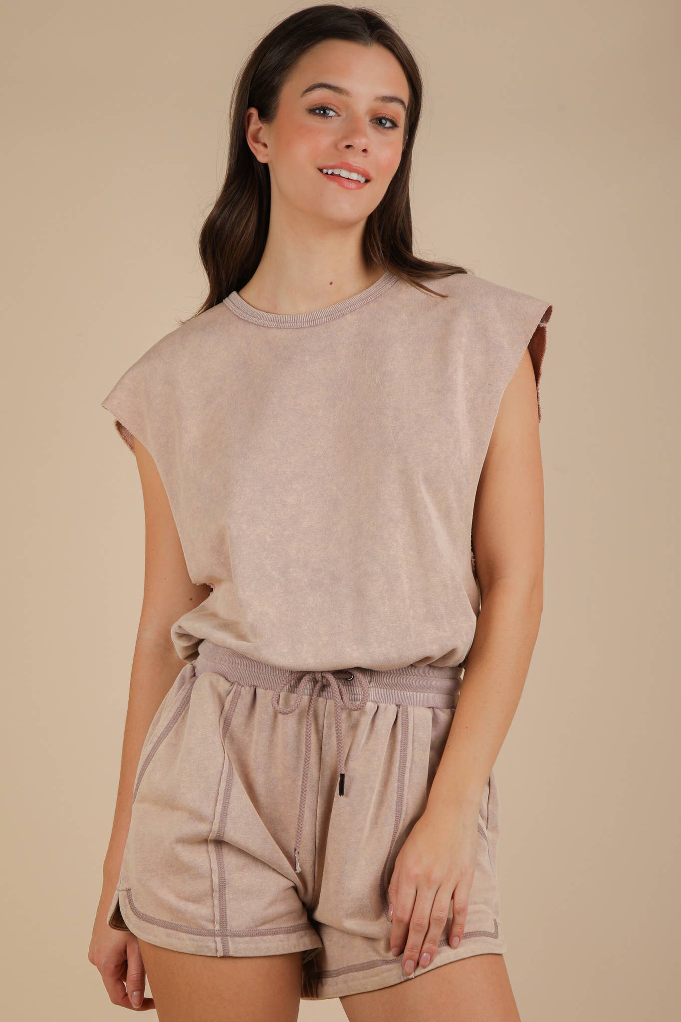 Washed Knit Romper w/ Cutout Back