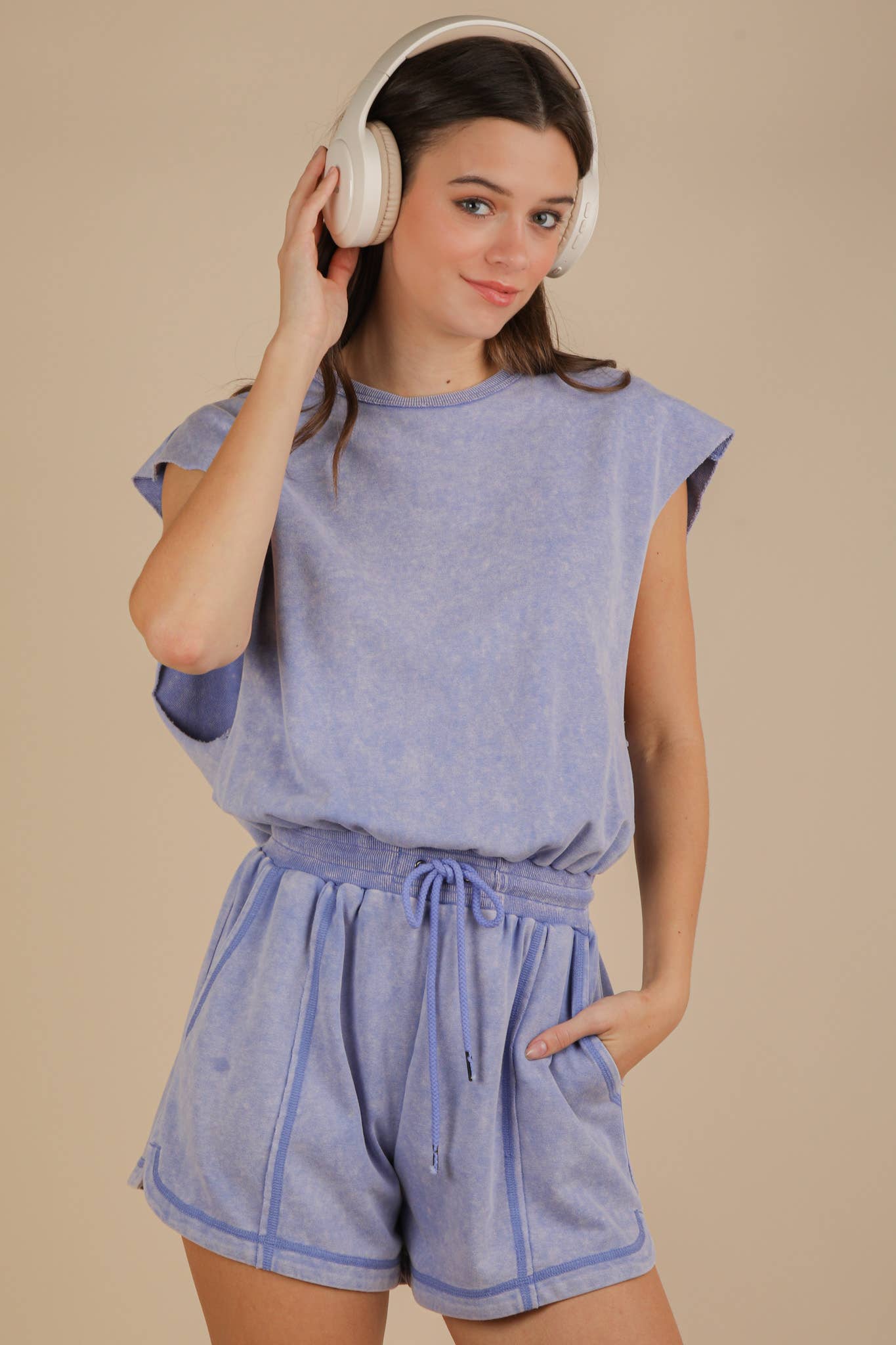 Washed Knit Romper w/ Cutout Back