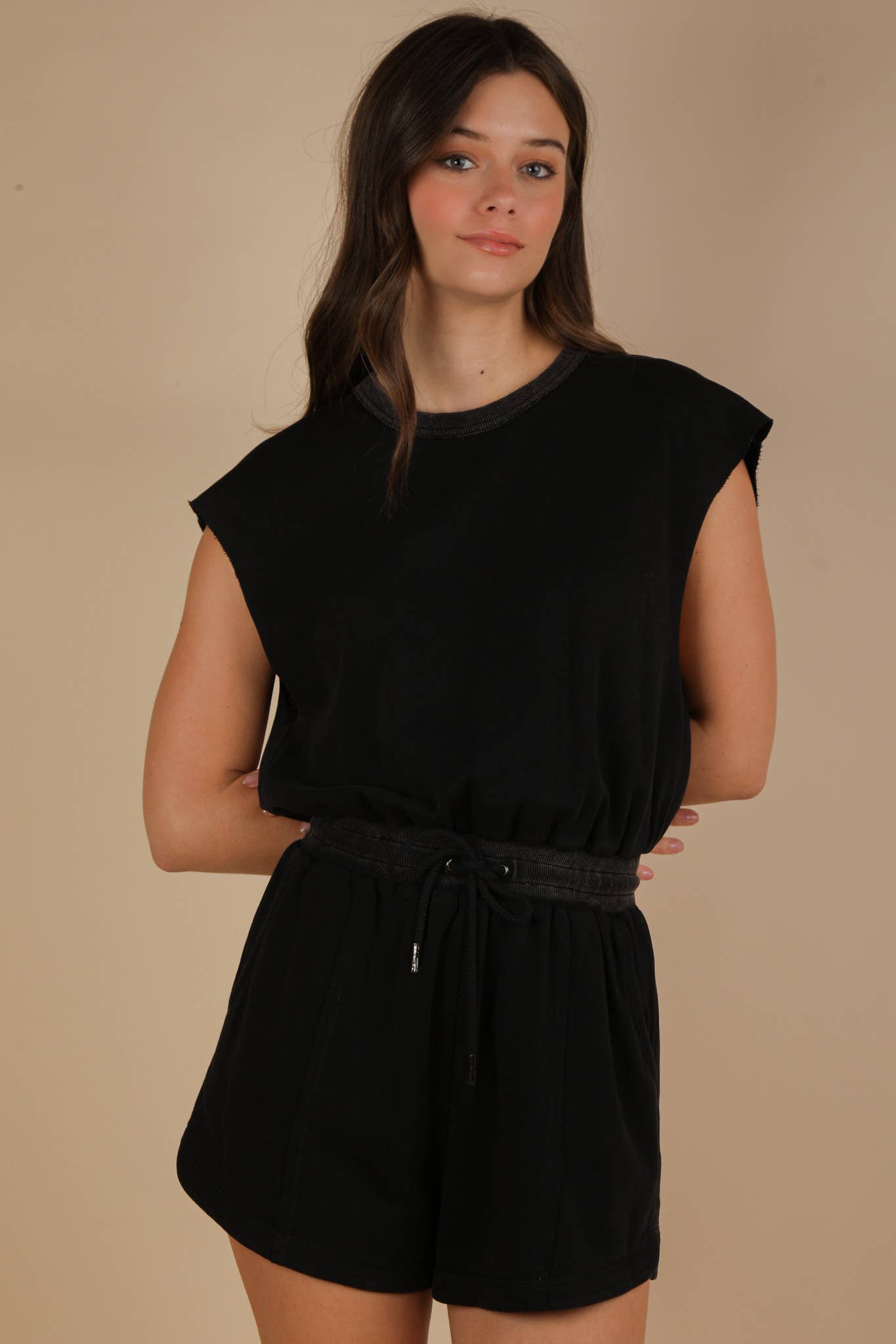 Washed Knit Romper w/ Cutout Back