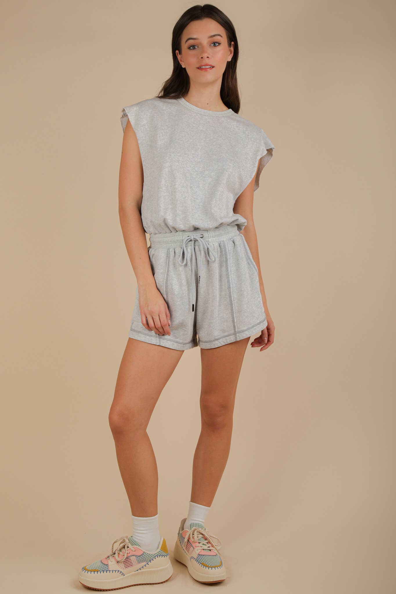 Washed Knit Romper w/ Cutout Back
