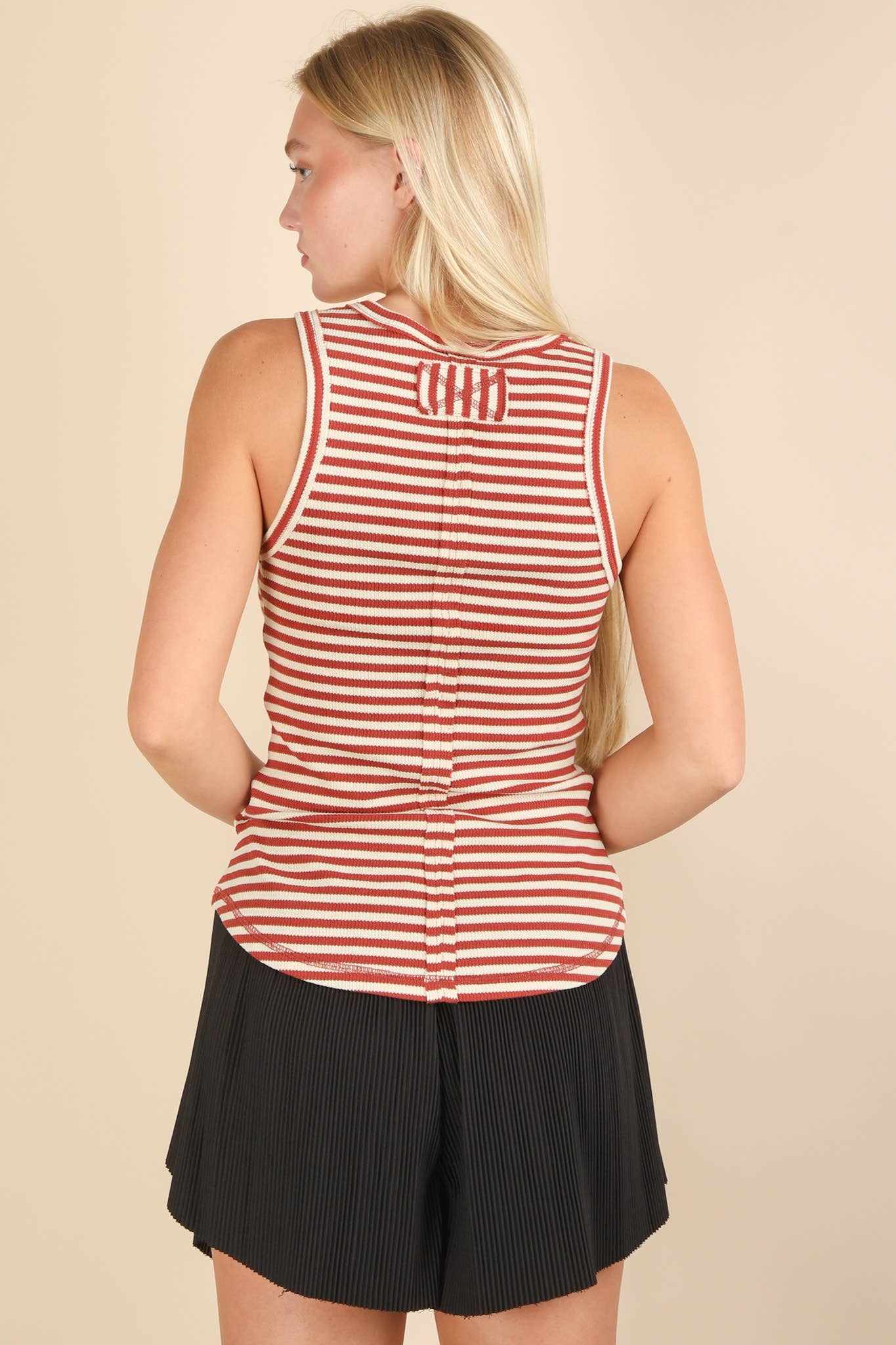 Solid Button Down Fitted Knit Tank Top