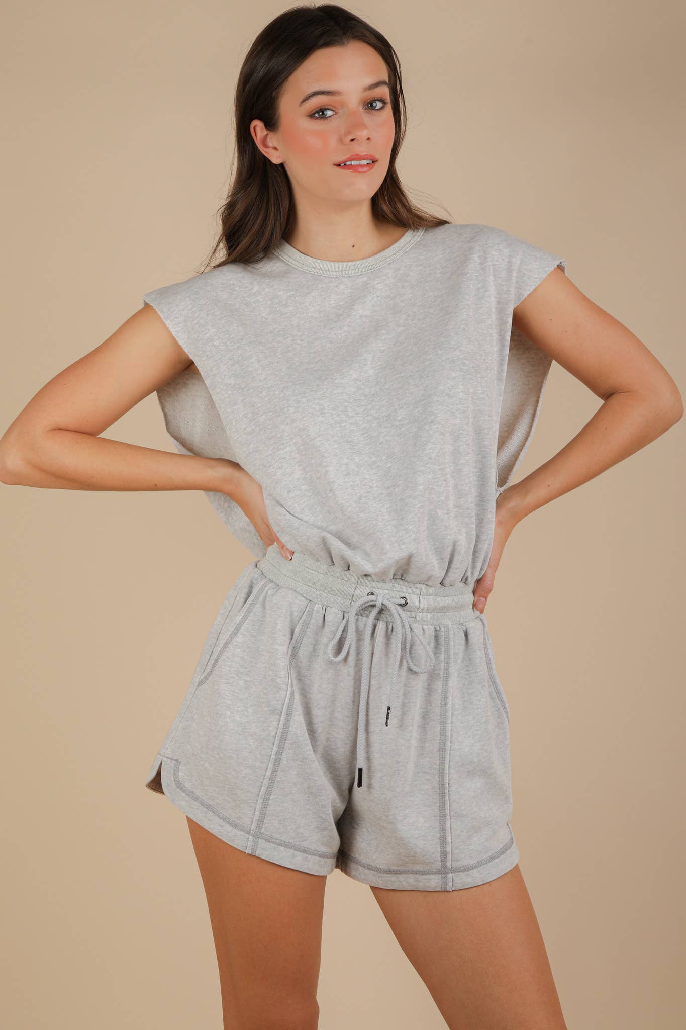 Washed Knit Romper w/ Cutout Back