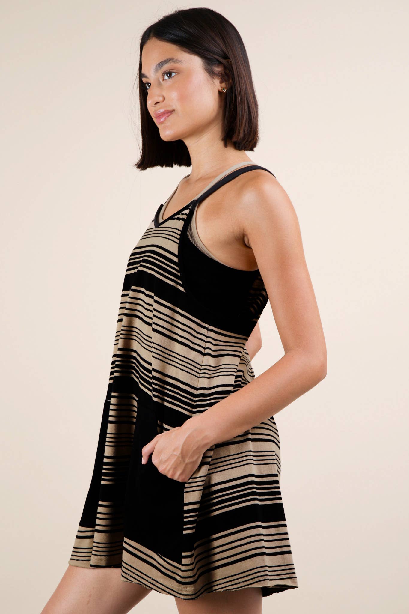 Comfy Striped Knit Mini Dress W/ Shorts Inside
