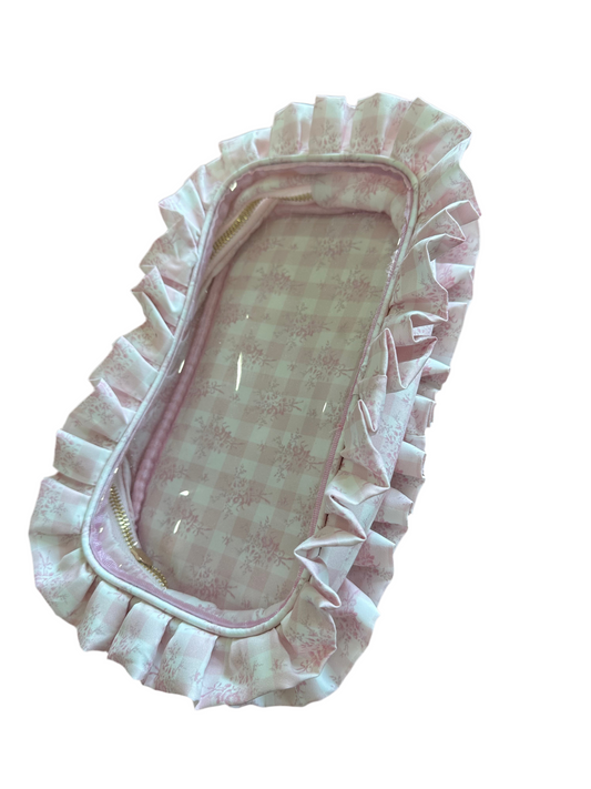 Ruffle nylon large clear pouch