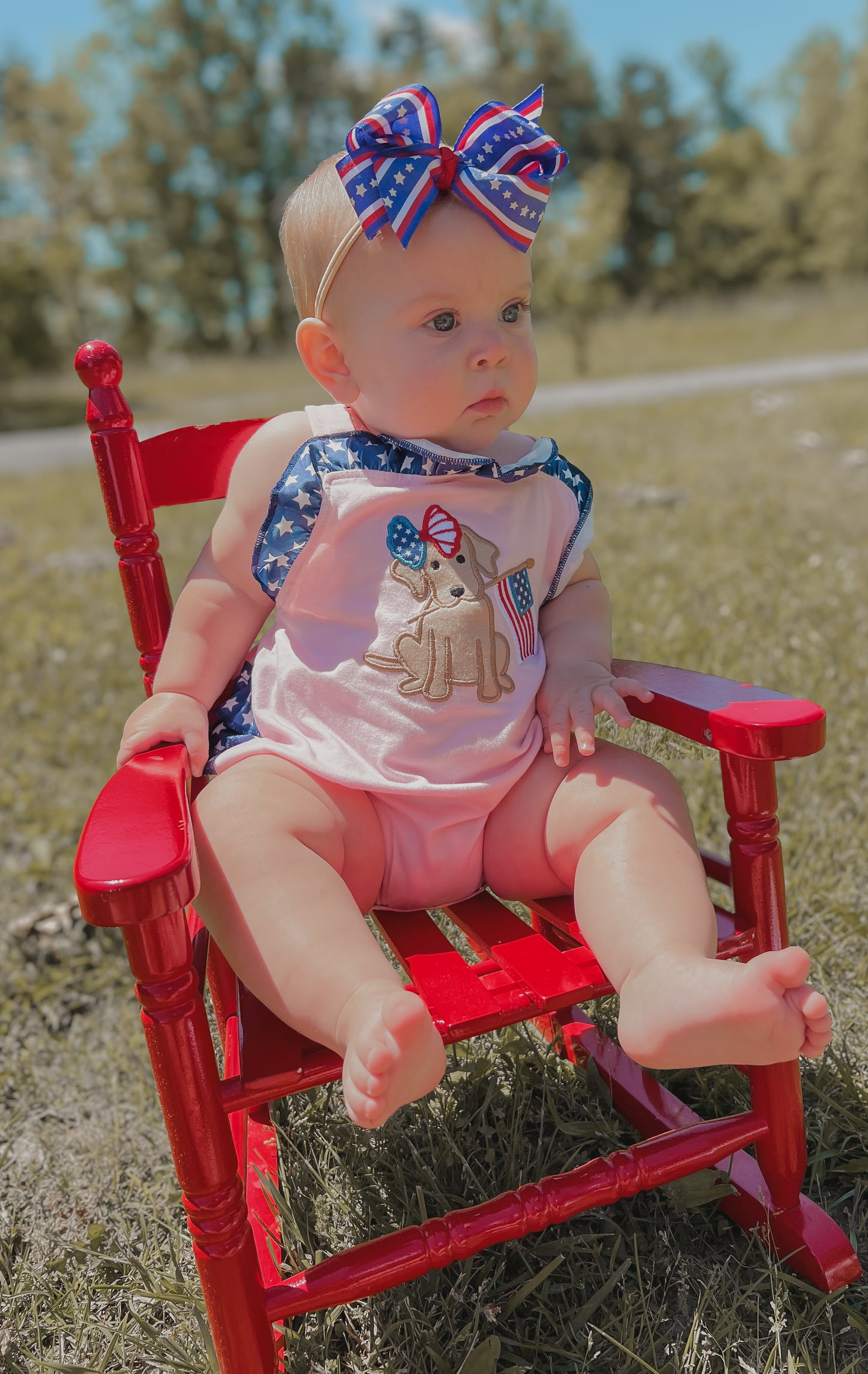 Baby Girl Dog Appliqué Patriotic Bubble