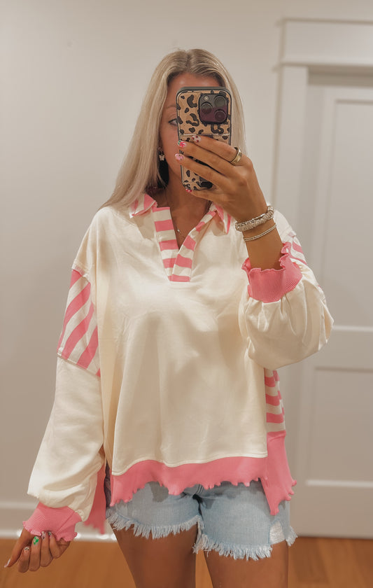 Peppy Pink Collar Pullover