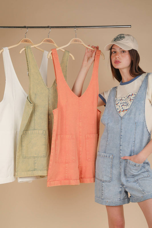 Washed Denim Casual Romper