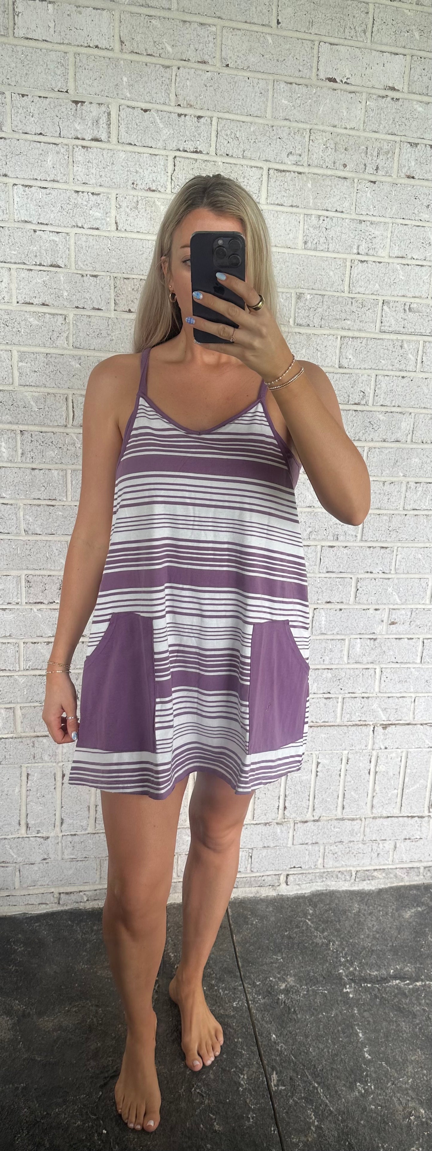 Comfy Striped Knit Mini Dress W/ Shorts Inside