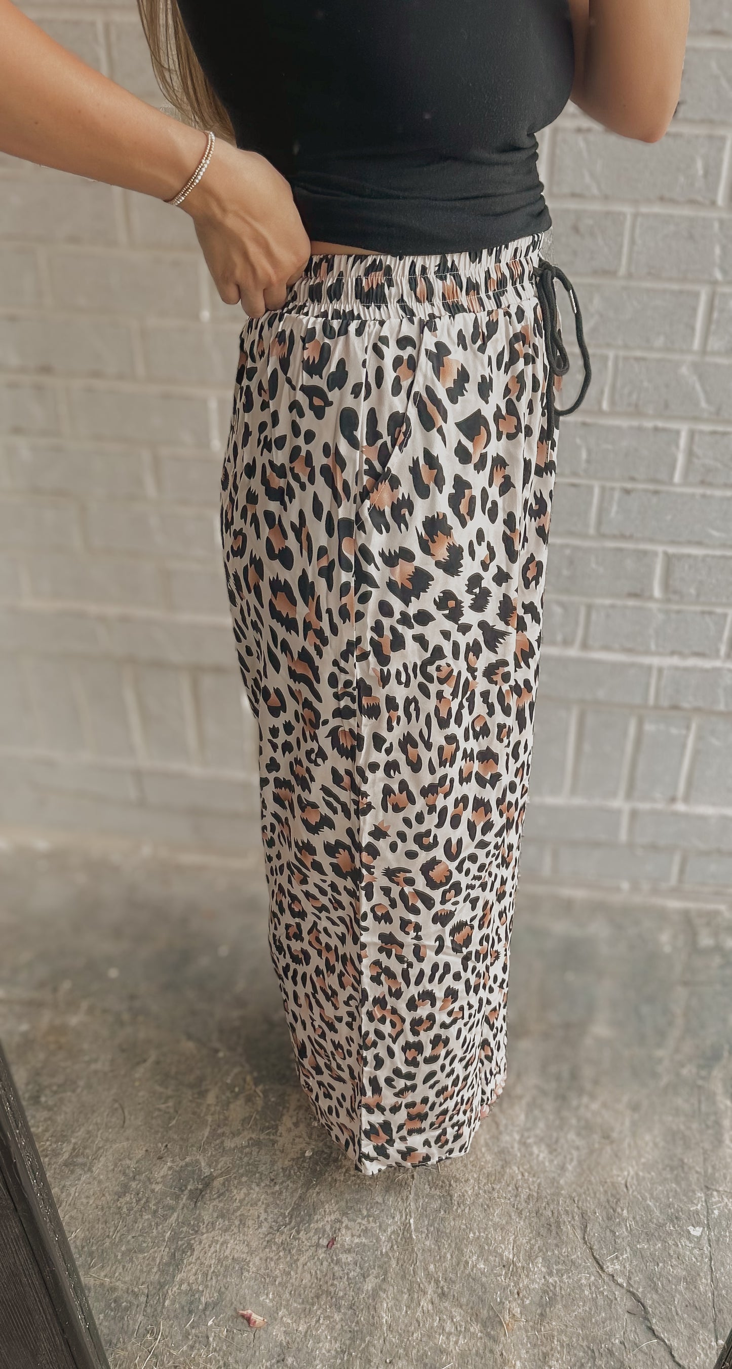 Leopard Print Full-Length Wide Leg Shift Pants