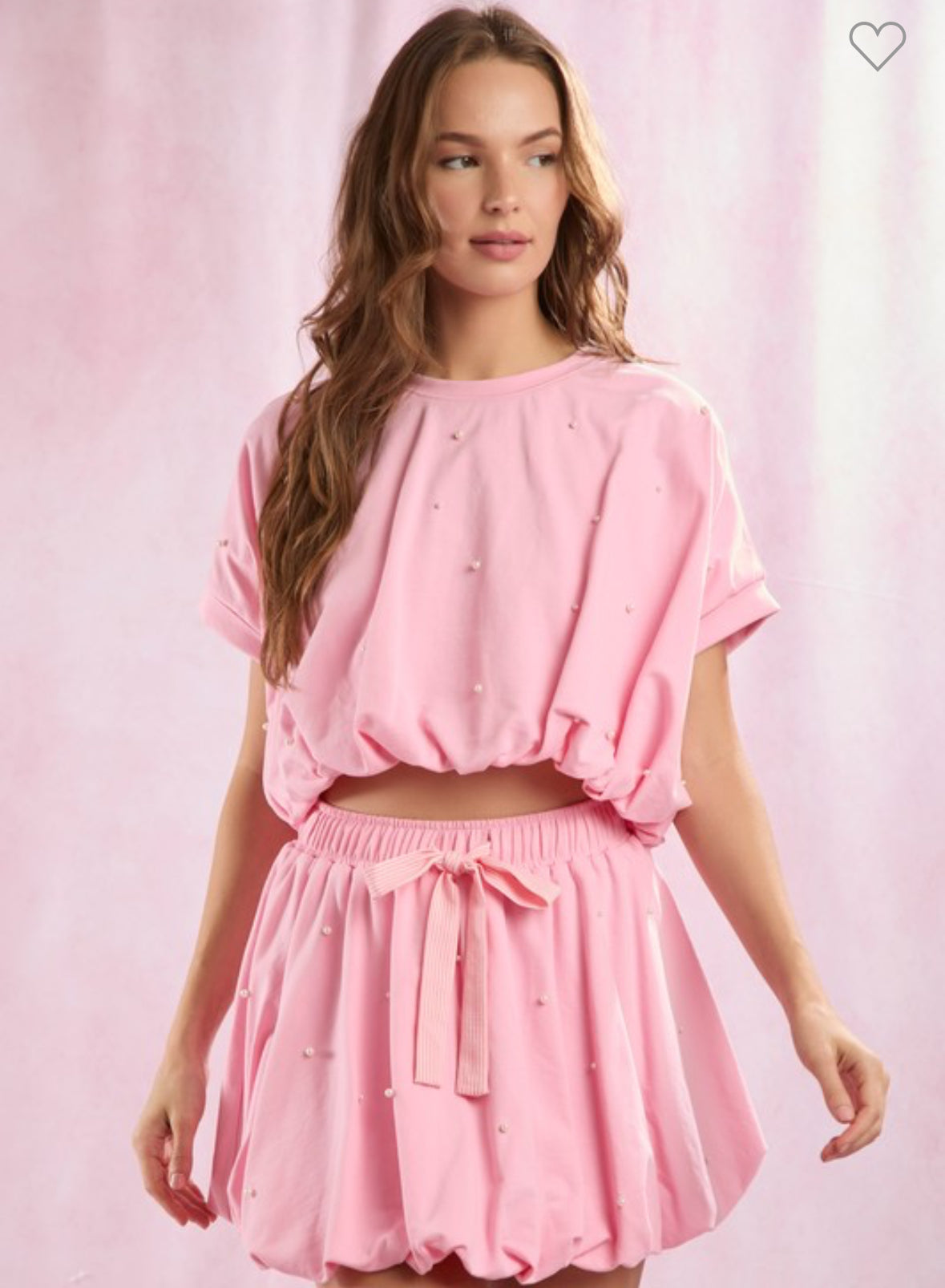 Pink pearl bubble skirt + top