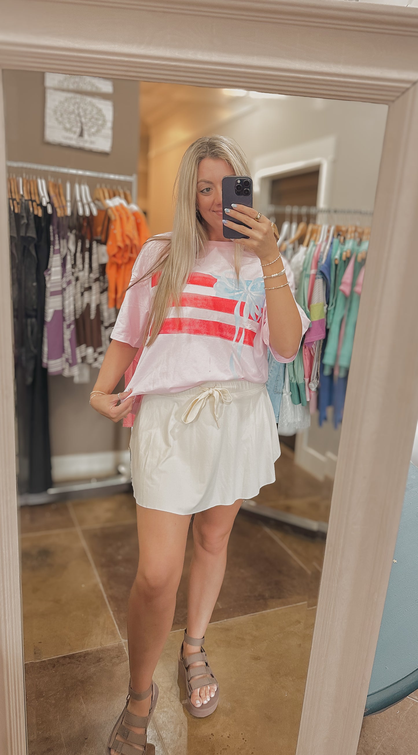 Drawstring High Waist Lined Tennis Skorts