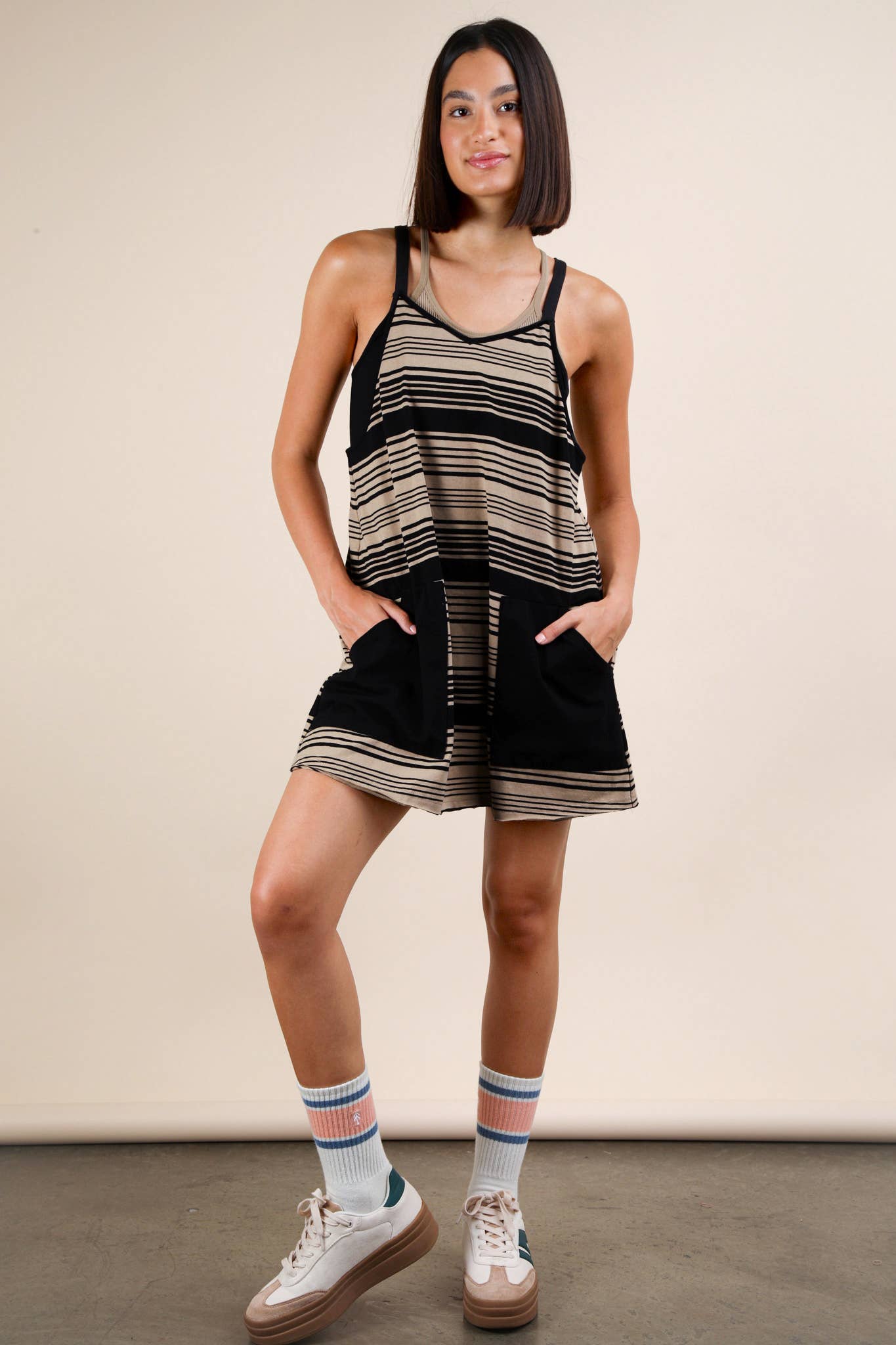 Comfy Striped Knit Mini Dress W/ Shorts Inside