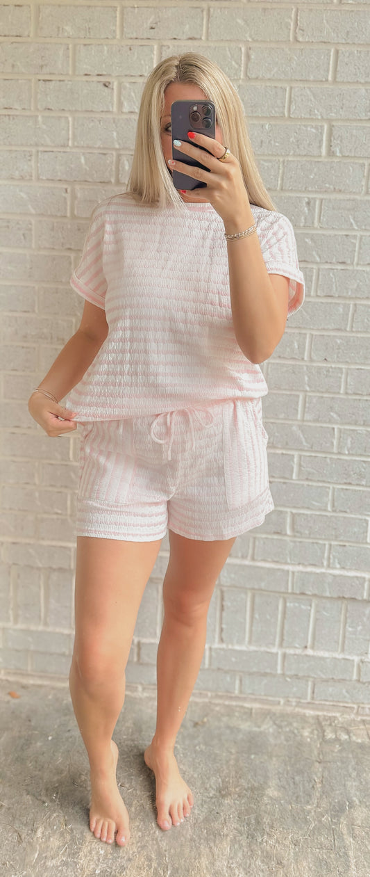 Stripe Knitted Top and Drawstring Shorts Set |