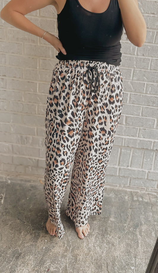 Leopard Print Full-Length Wide Leg Shift Pants