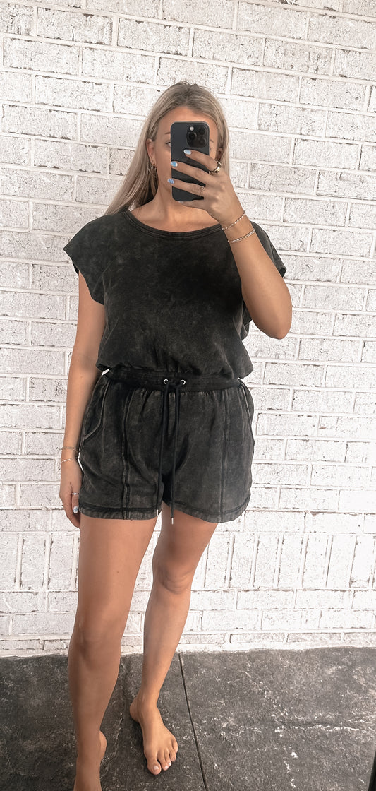 Washed Knit Romper w/ Cutout Back