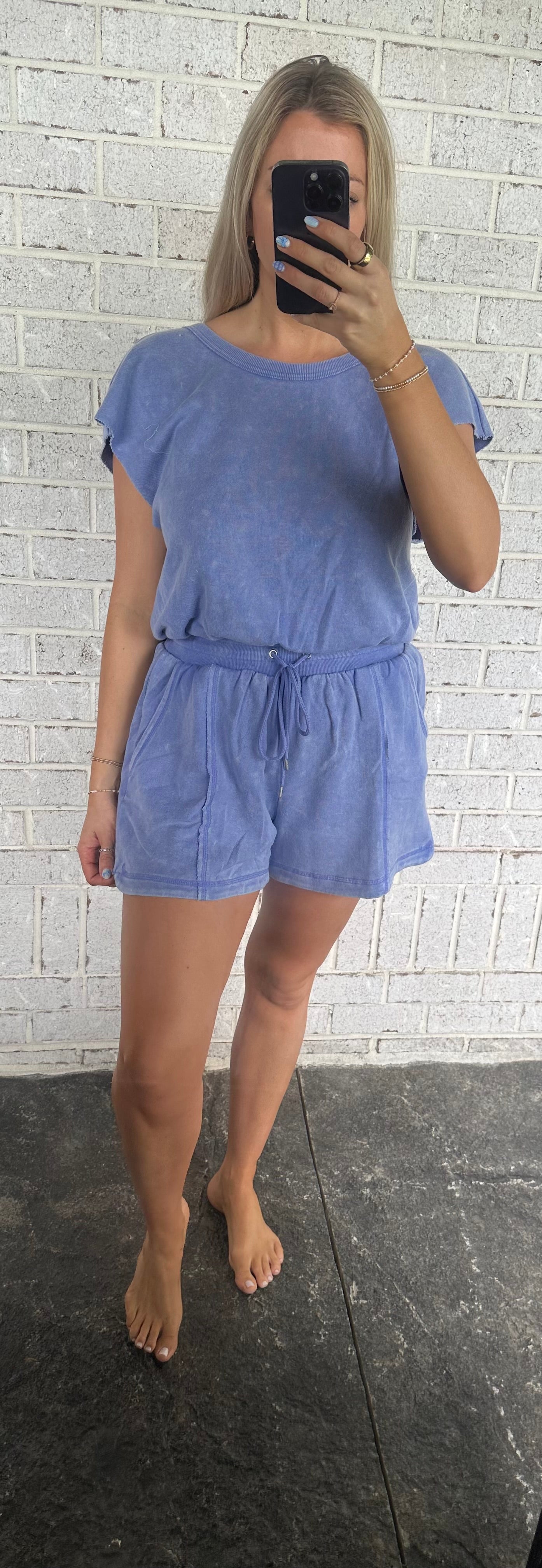 Washed Knit Romper w/ Cutout Back