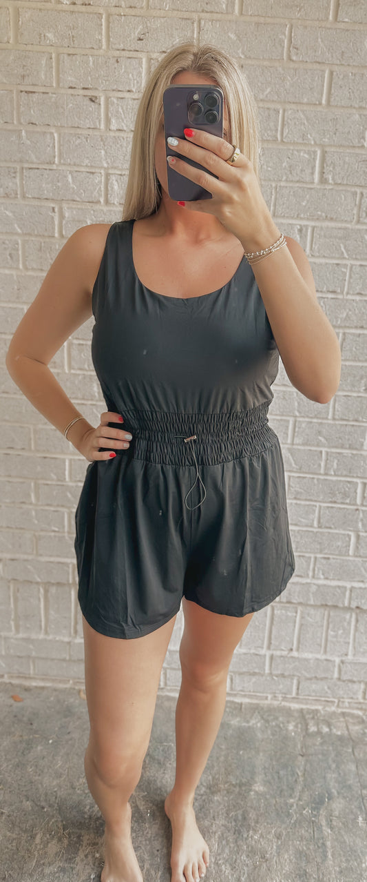 Solid Sleeveless Drawstring Waist Romper | S-XL