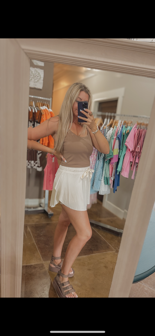 Drawstring High Waist Lined Tennis Skorts