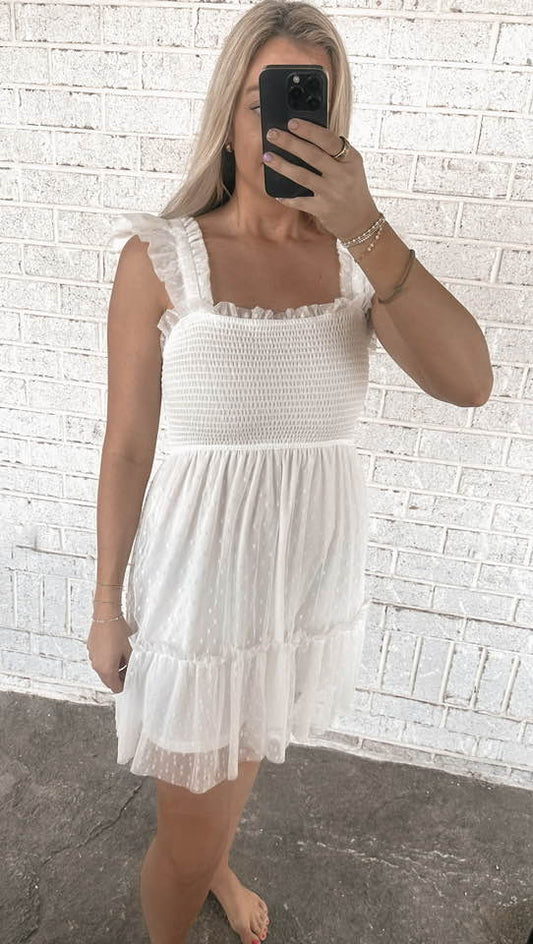 Ruffle Hem White Dress