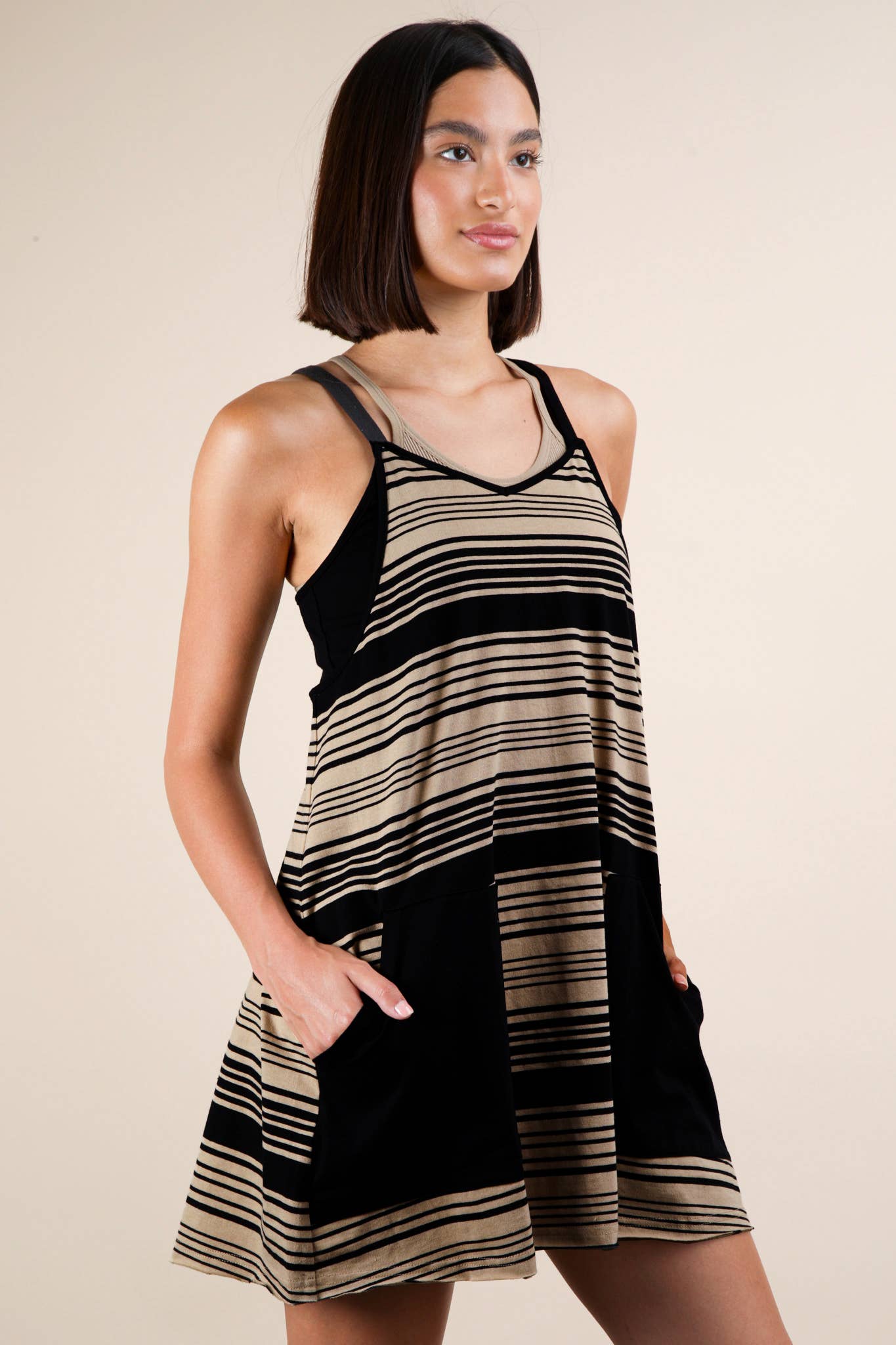 Comfy Striped Knit Mini Dress W/ Shorts Inside