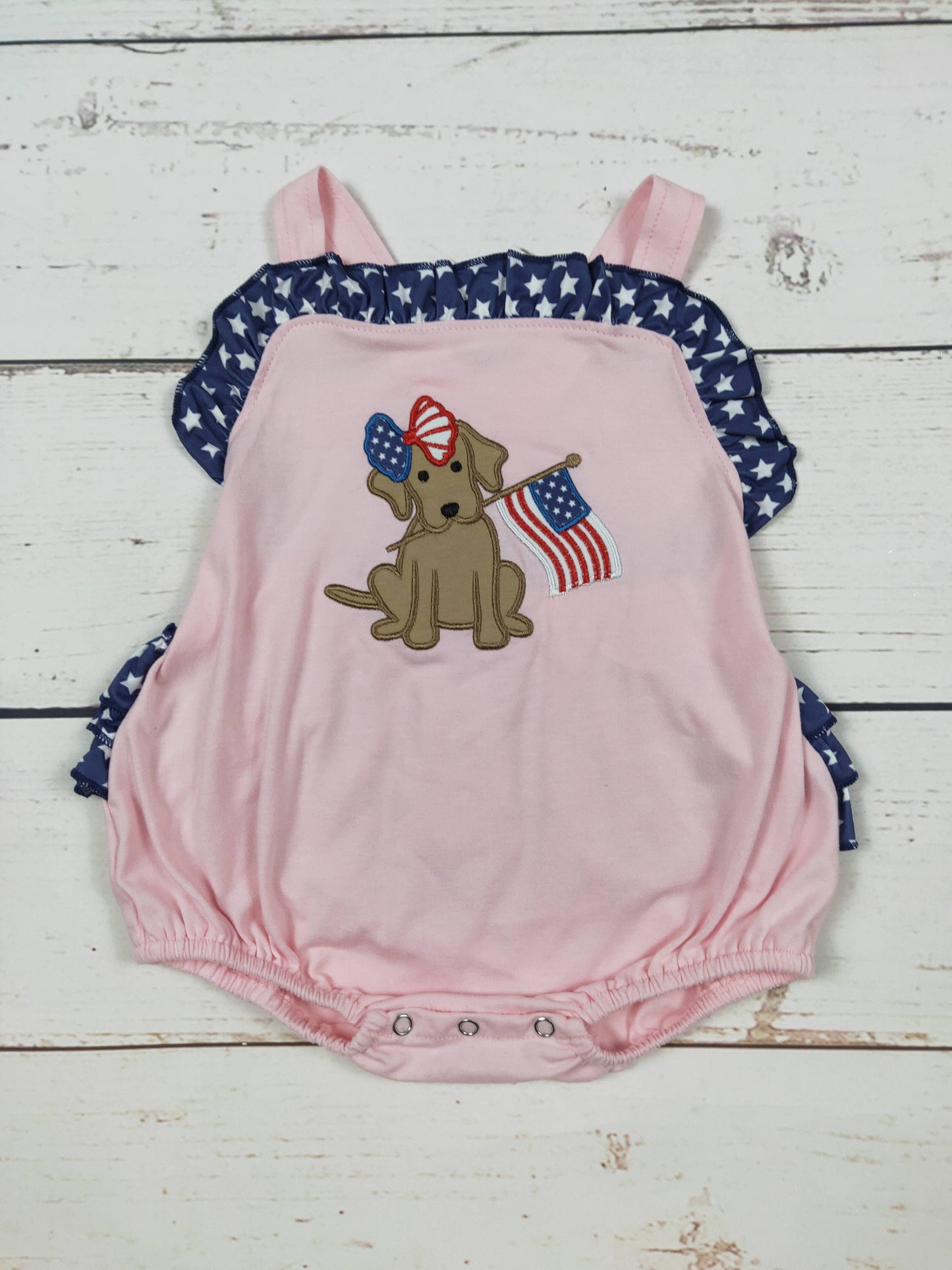Baby Girl Dog Appliqué Patriotic Bubble