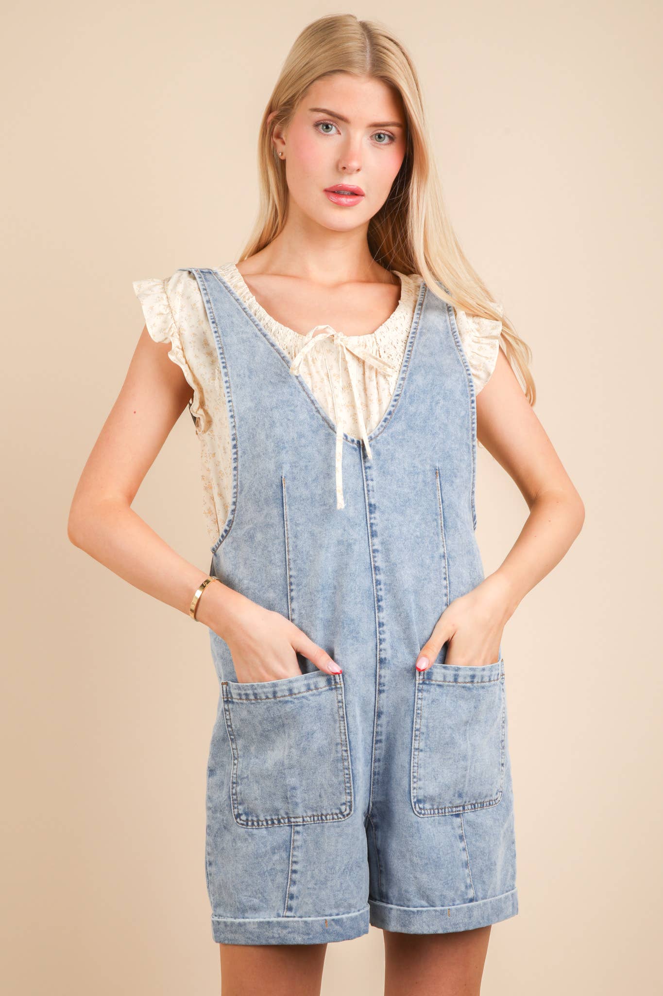 Washed Denim Casual Romper