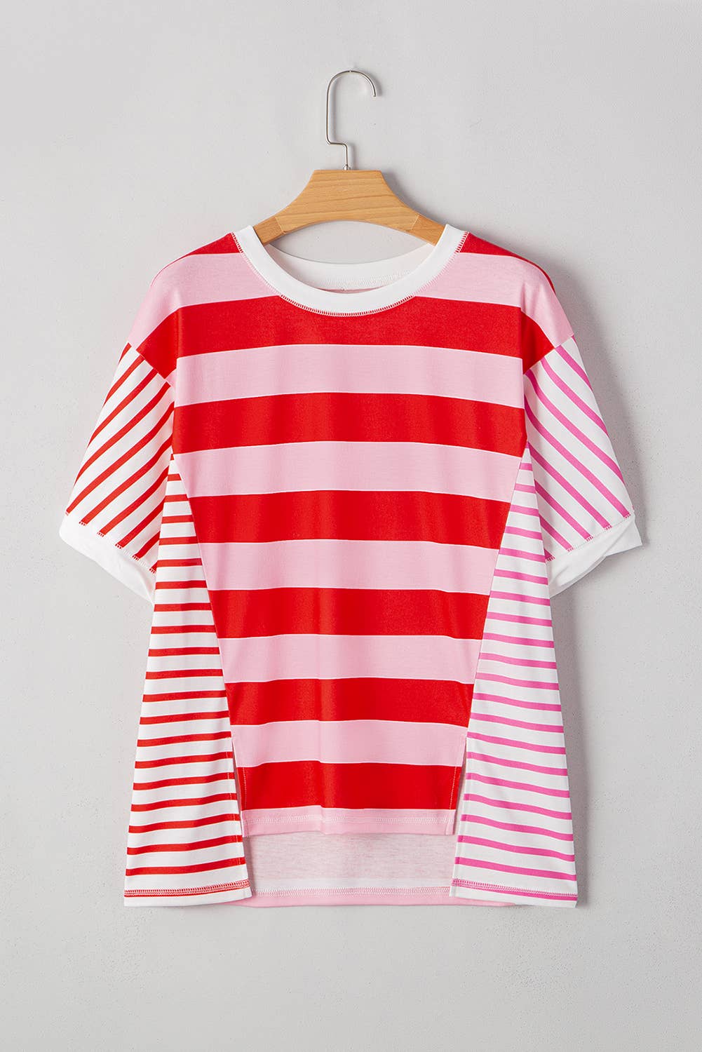 Stripe Patchwork Side Split Oversized T Shirt