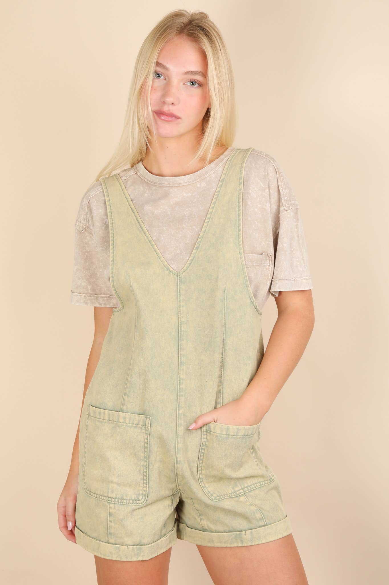 Washed Denim Casual Romper